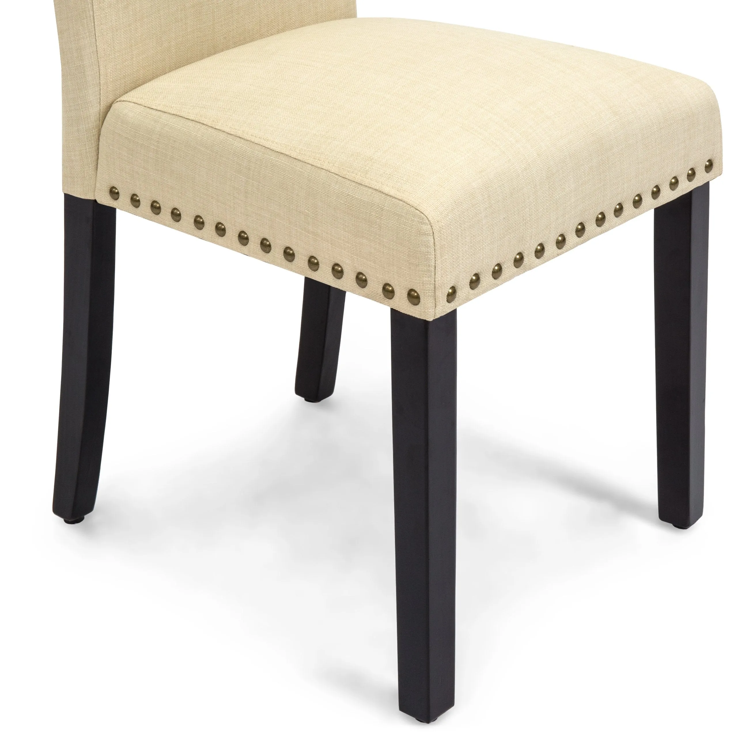 Set of 2 Upholstered Parsons Accent Dining Chairs w/ Wood Legs, Studded Trim