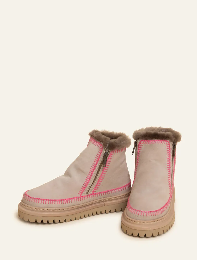 Setsu 4.0. Crochet Ankle Boot Sand Suede Pink