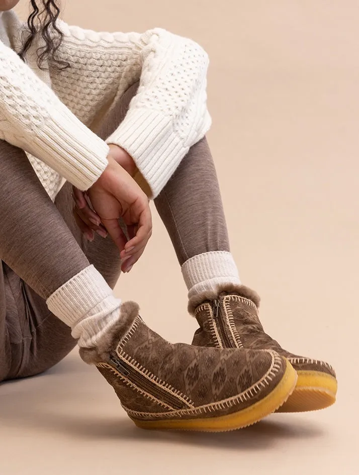 Setsu Crochet Ankle Boot Khaki Embossed Beige