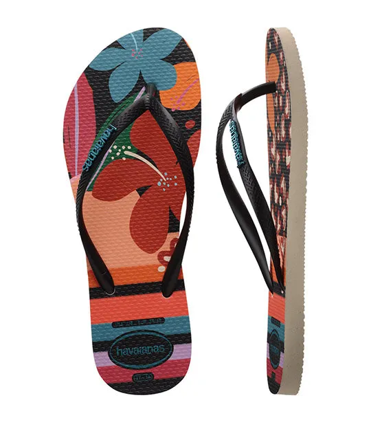 Slim Patchwork Flip Flops Beige/Black