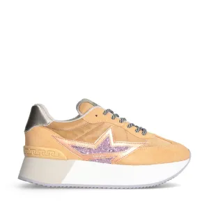 Sneakers Platform Donna LIU JO Dreamy 03 in Suede Nylon e Glitter colore Orange Caramel Violet