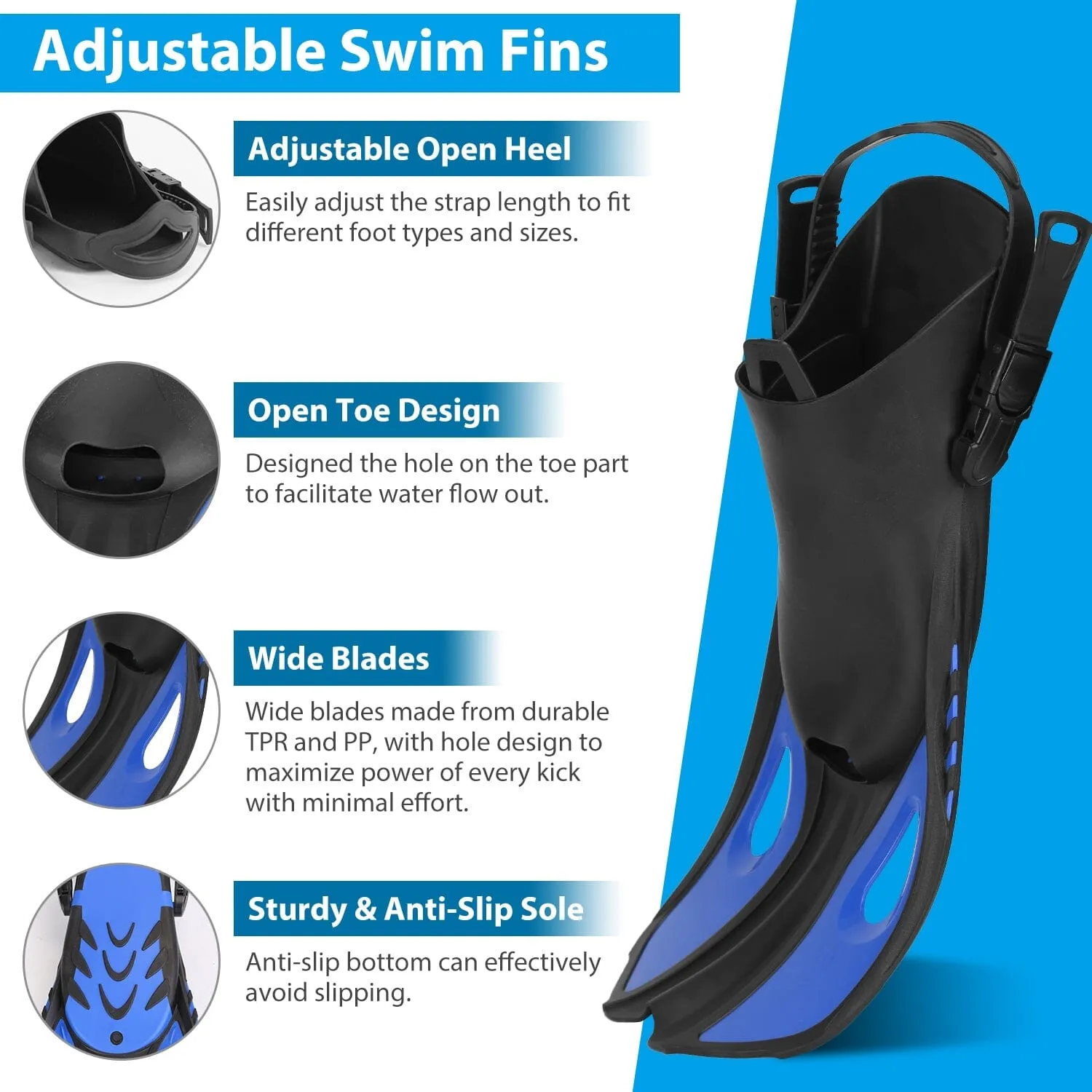 Snorkling Gear Mask Fin Set with Adjustable Swim Fins