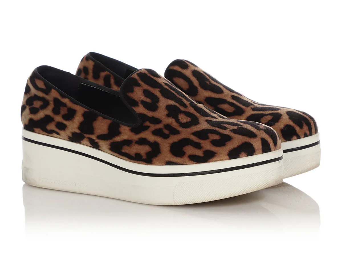 Stella McCartney Velvet Leopard Binx Platform Slip On Sneakers