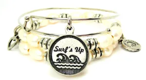 Surf's Up Fresh Water Pearls Expandable Bangle Bracelet Set