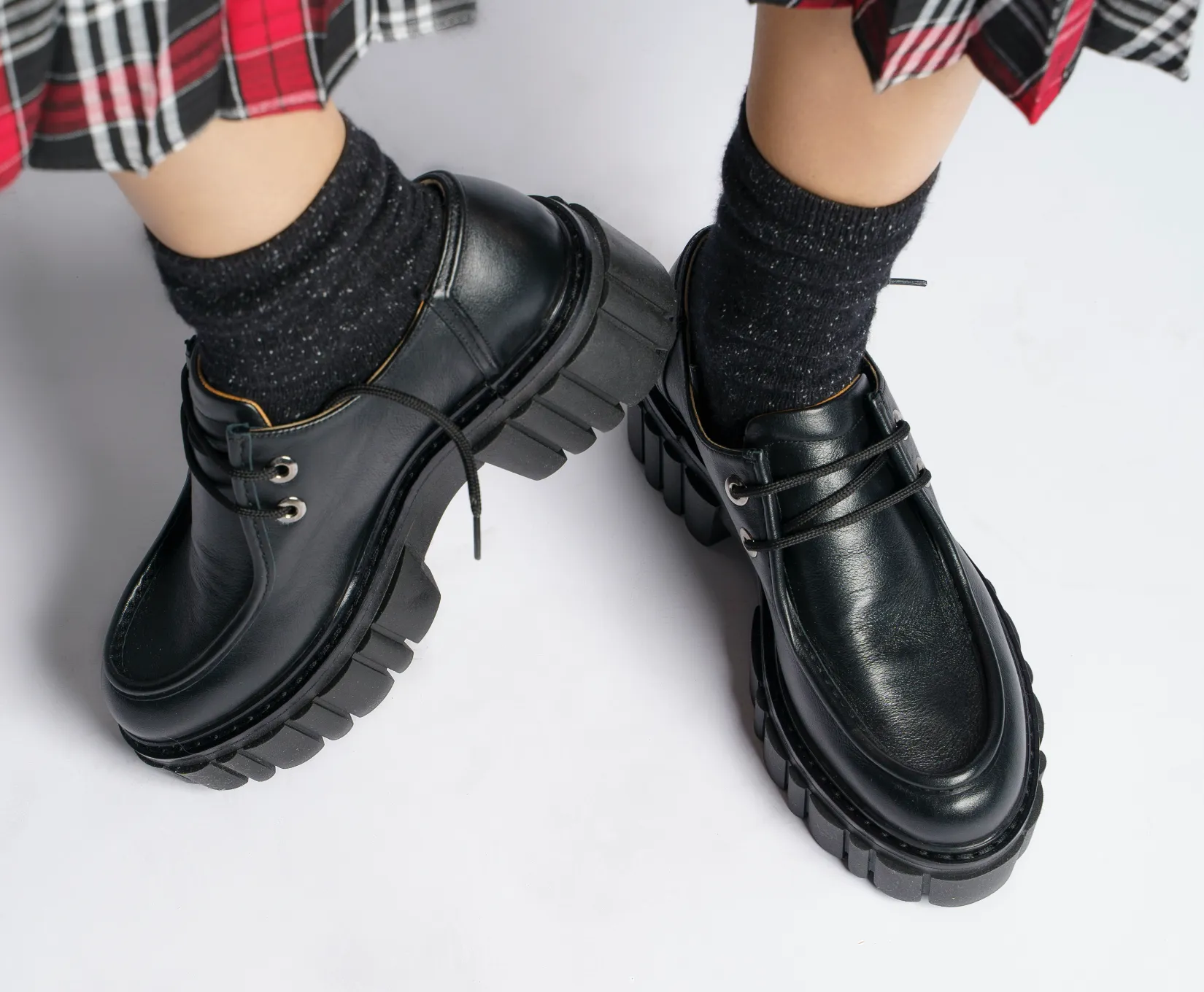 Taka Black Lace-up Chunky Loafers