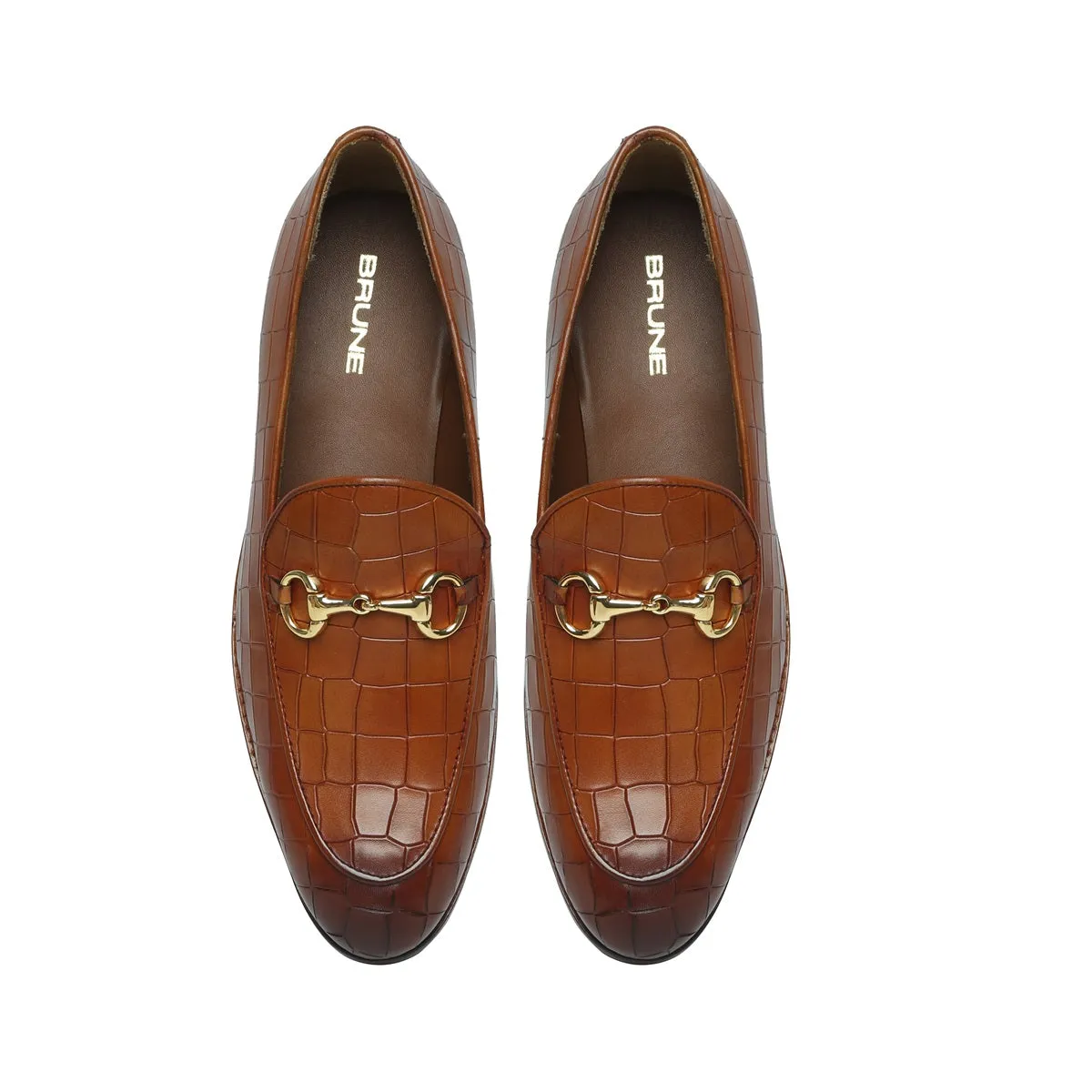 Tan Croco Textured Leather Loafer