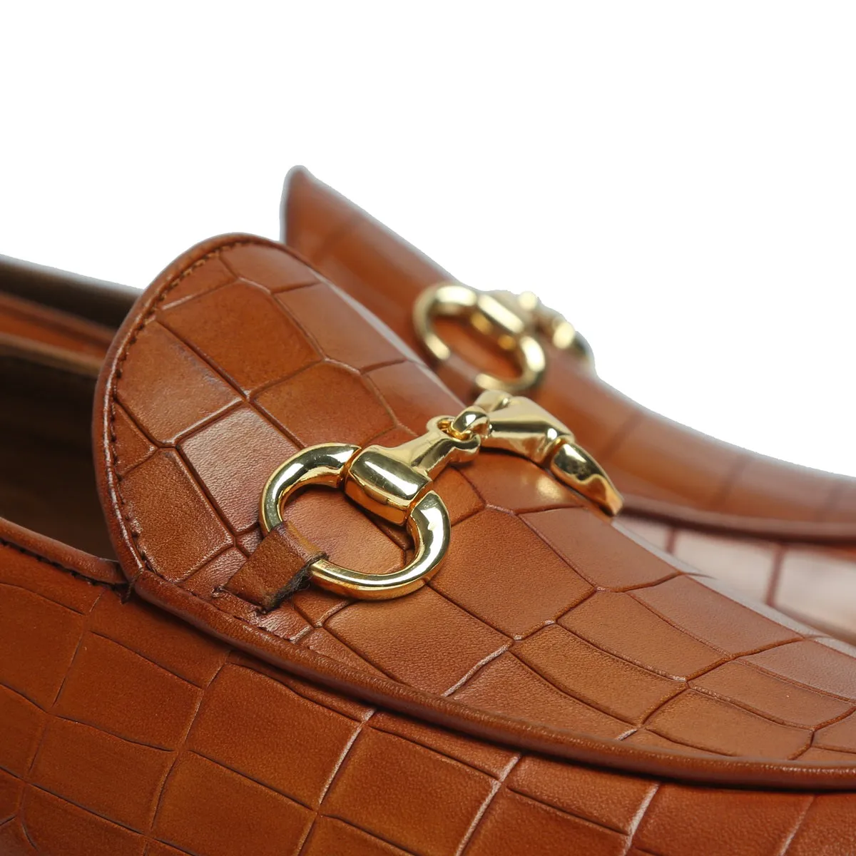 Tan Croco Textured Leather Loafer