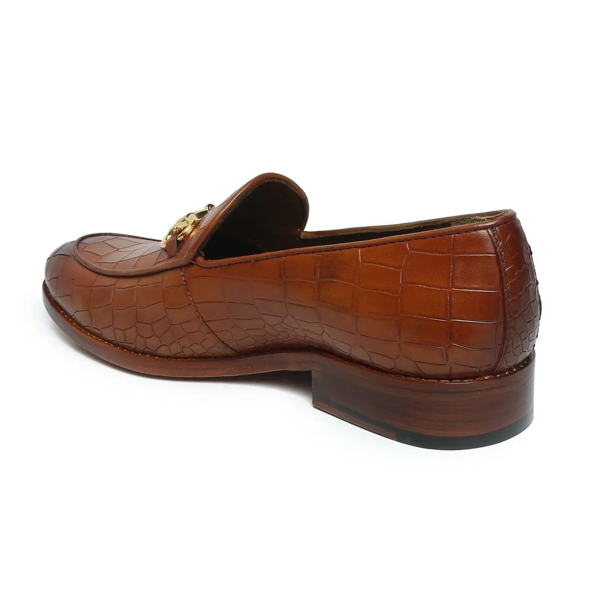 Tan Croco Textured Leather Loafer