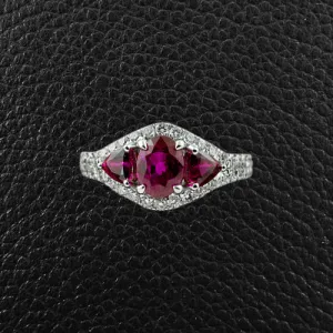 Three Ruby Ring with Diamonds