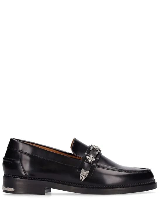 Toga Virilis   Square toe leather buckle loafers 