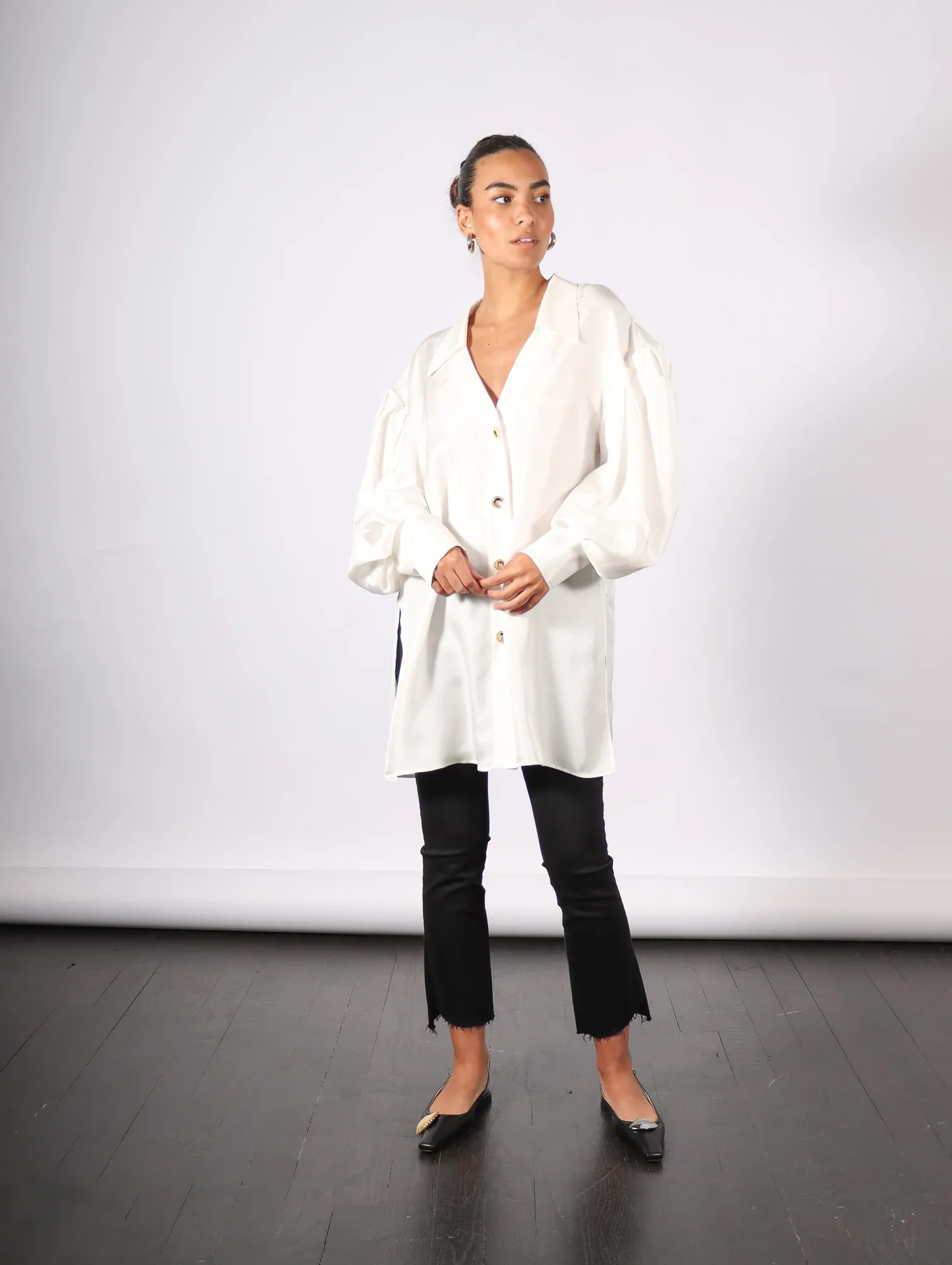 Toulous Puff Sleeve Top in White Silky by KAPHILL