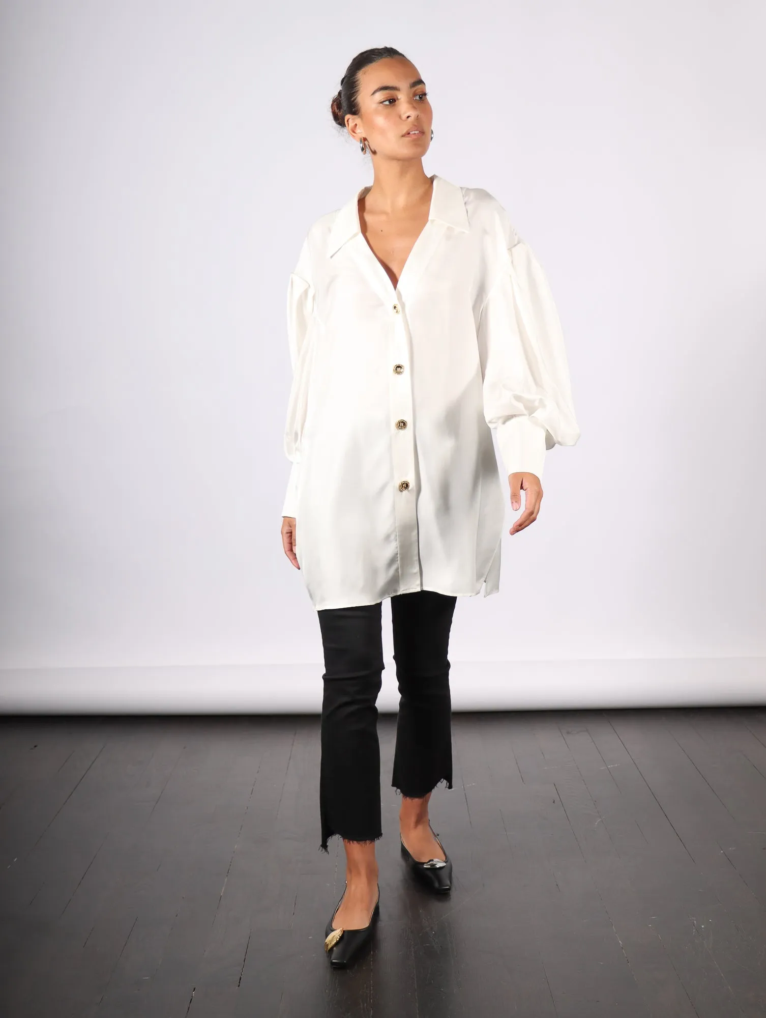 Toulous Puff Sleeve Top in White Silky by KAPHILL