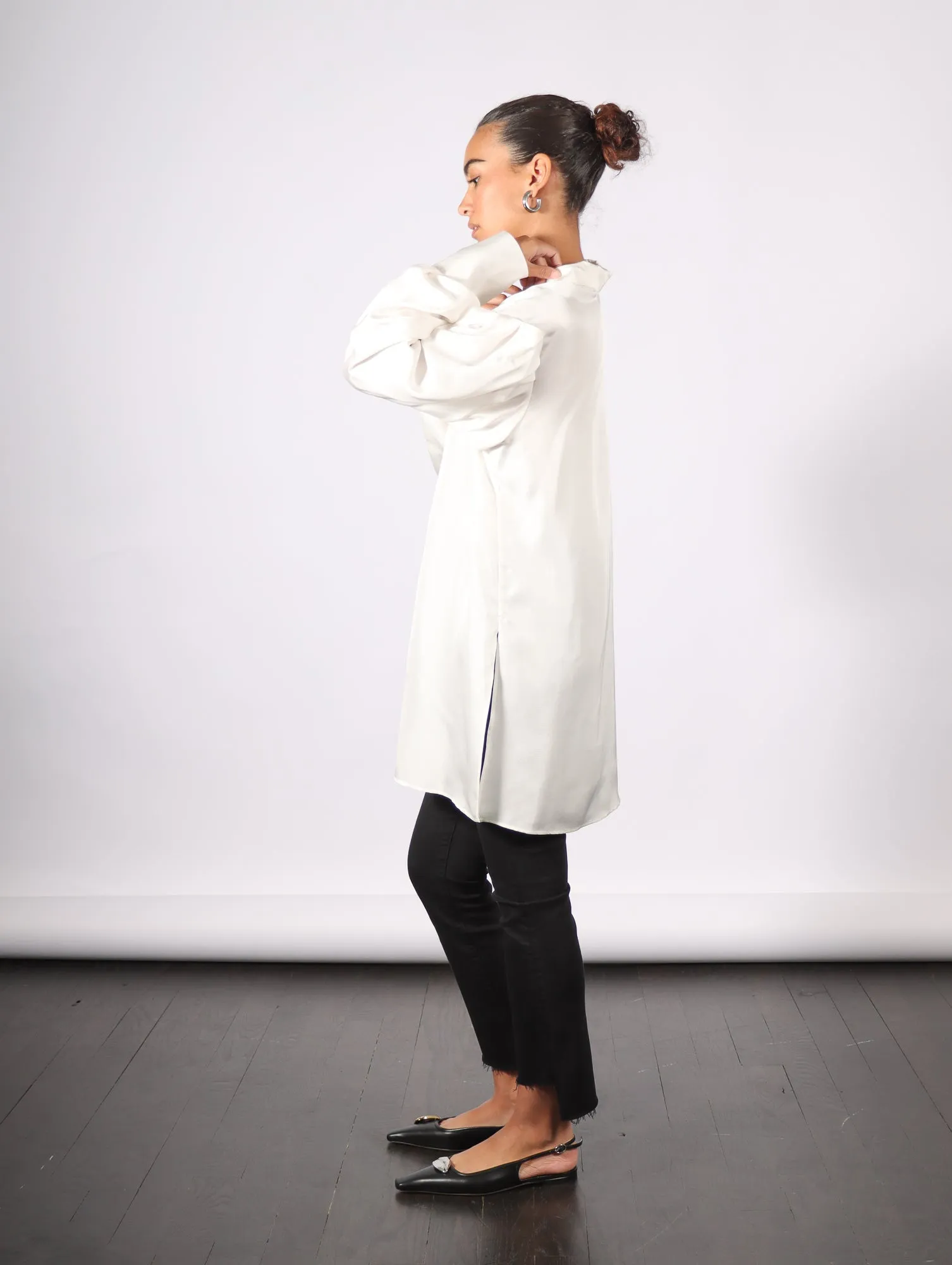 Toulous Puff Sleeve Top in White Silky by KAPHILL