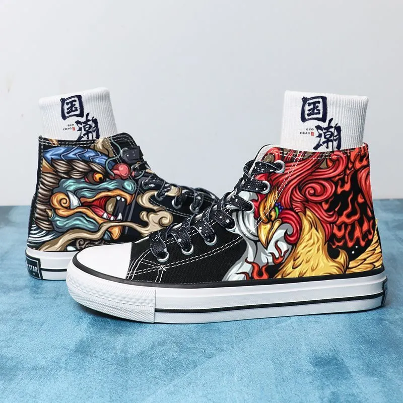 Trendy high-top canvas shoes with artistic patterns