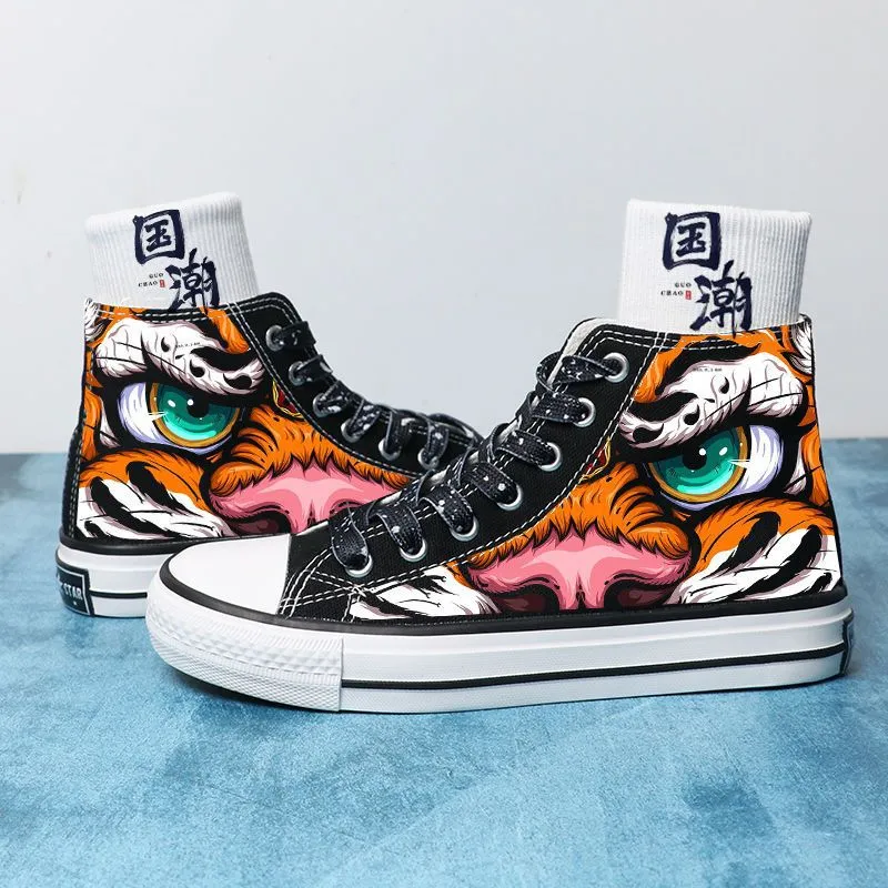 Trendy high-top canvas shoes with artistic patterns