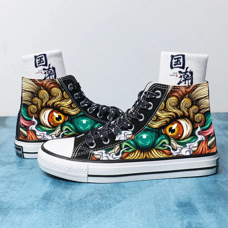 Trendy high-top canvas shoes with artistic patterns