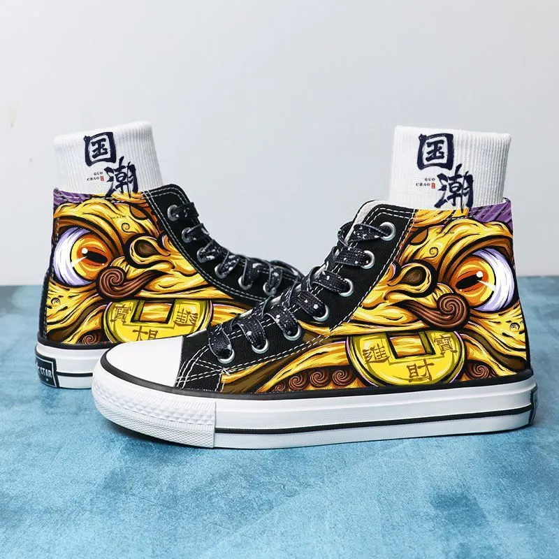 Trendy high-top canvas shoes with artistic patterns