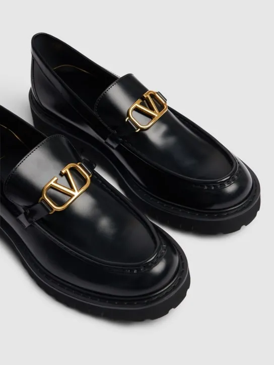 Valentino Garavani   15mm Vlogo brushed leather loafers 