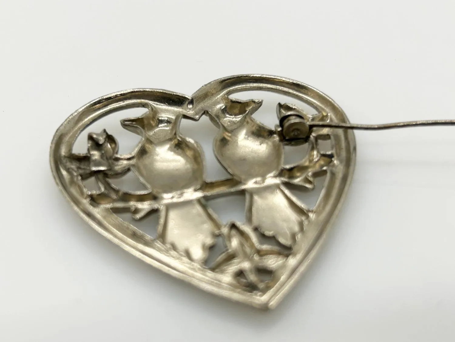 Vintage Love Birds in a Heart Brooch