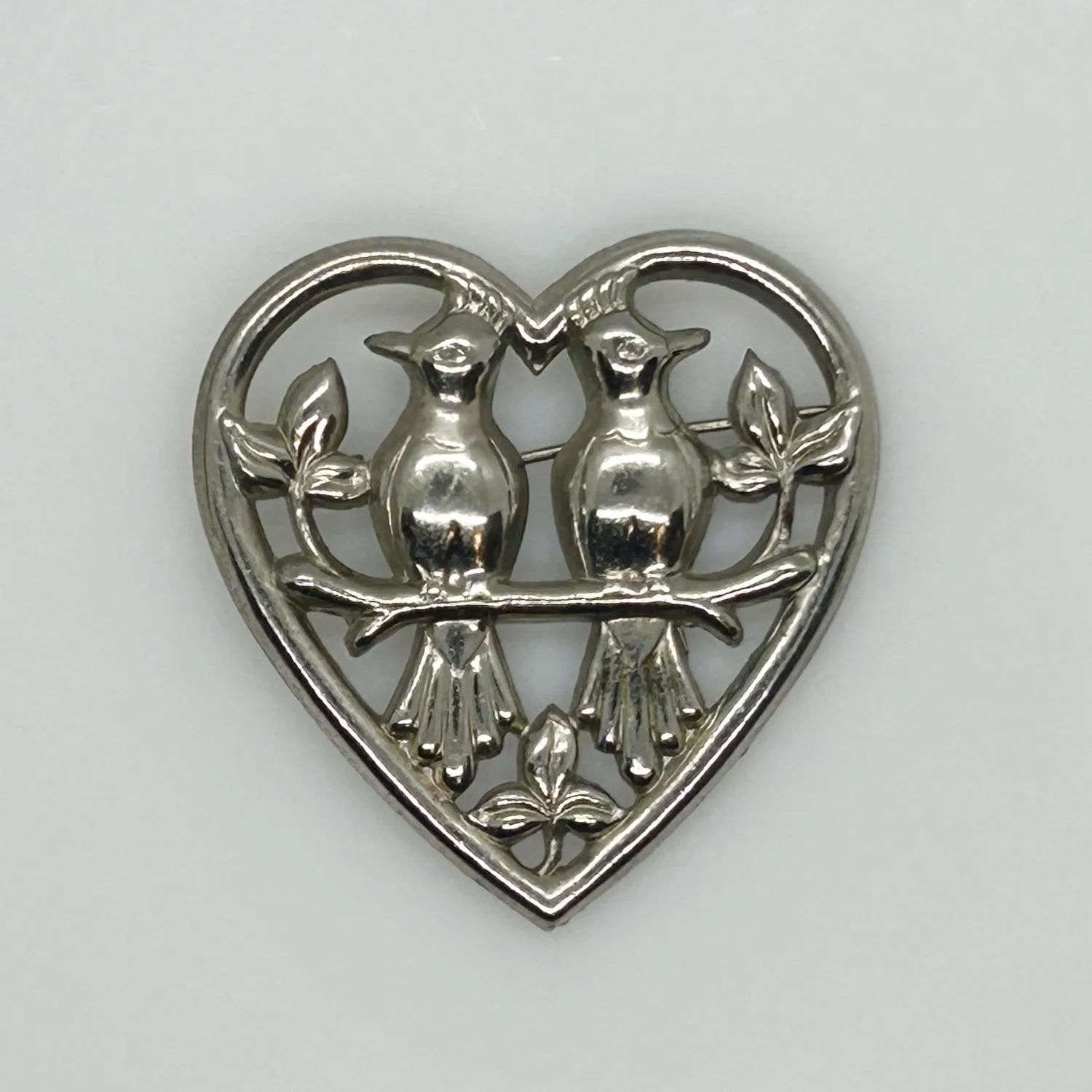 Vintage Love Birds in a Heart Brooch