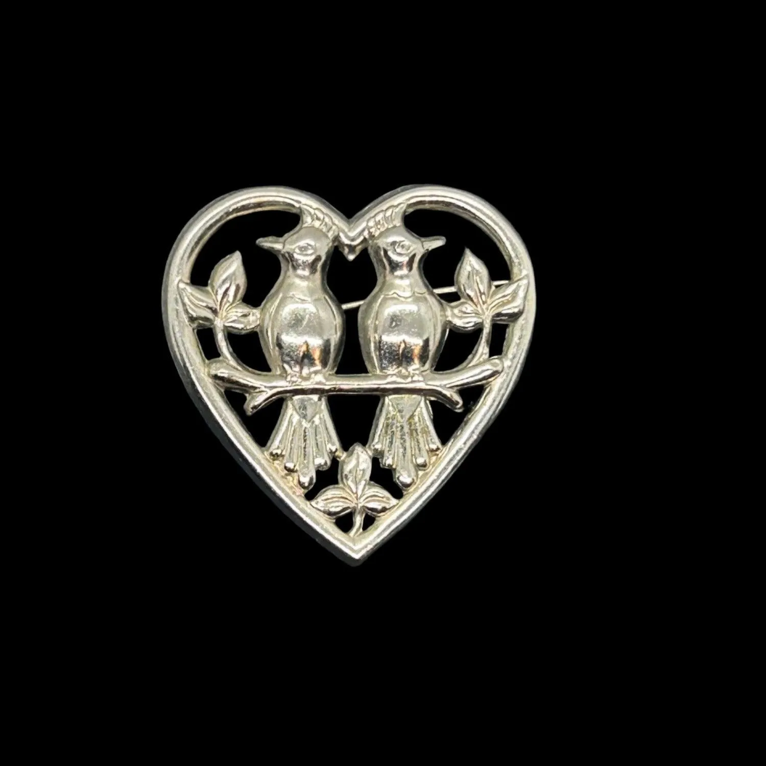 Vintage Love Birds in a Heart Brooch