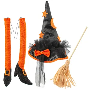 Witch Hat, Legs, Broom Wreath Accent: Black & Orange