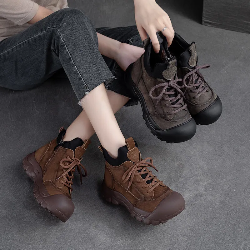 Women Classic Patchwork Leather Casual Ankle Boots