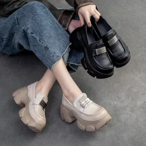 Women Minimalist Leather Chunky Platform Loafers