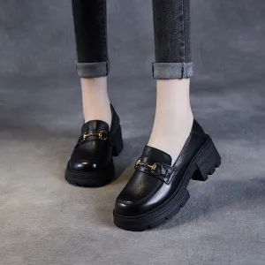 Women Retro Casual Thick Soled Leather Loafers