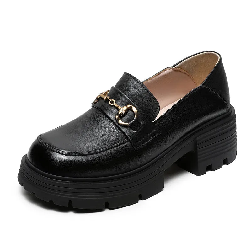 Women Retro Casual Thick Soled Leather Loafers