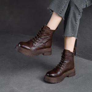 Women Retro Classic Patchwork Leather Boots