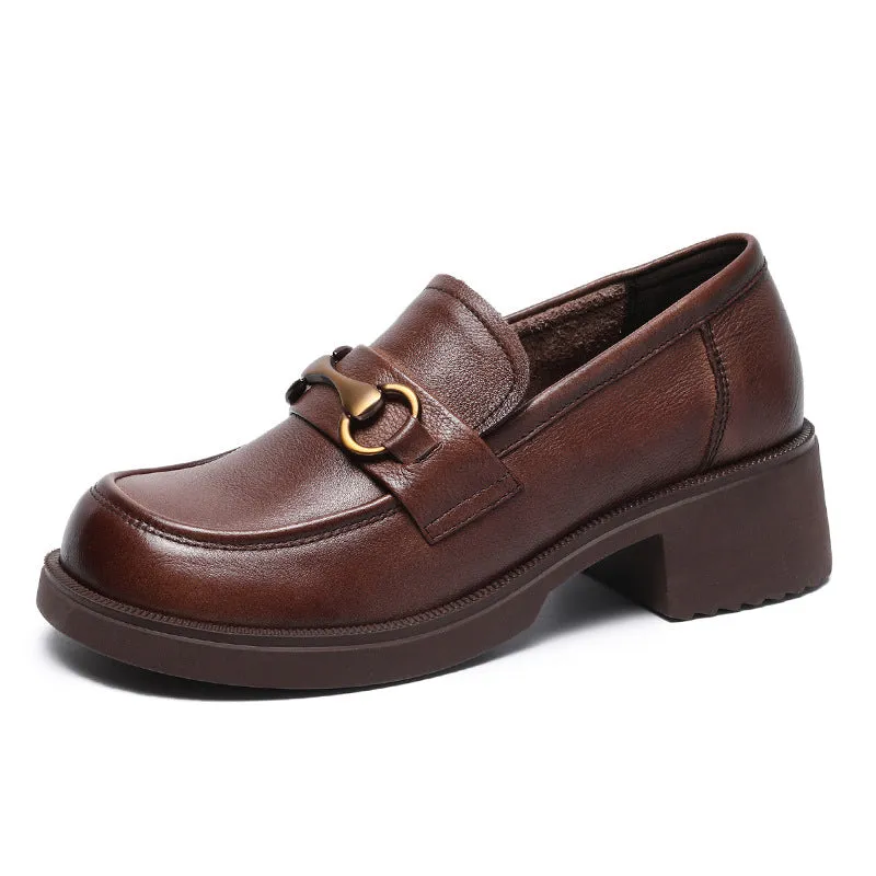 Women Retro Cowhide Thick Soled Casual Loafers