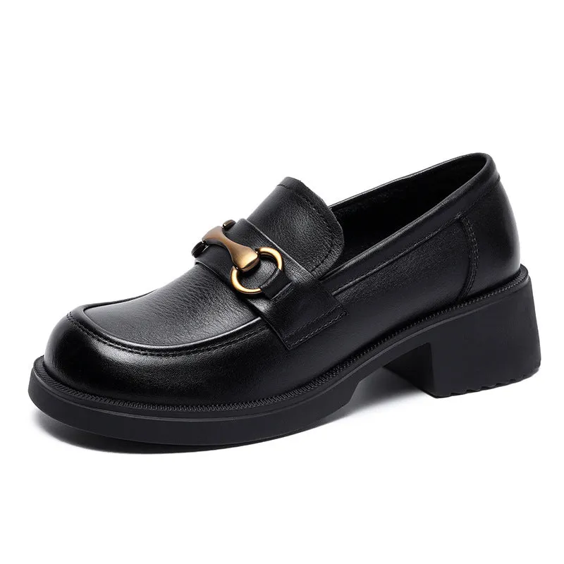 Women Retro Cowhide Thick Soled Casual Loafers