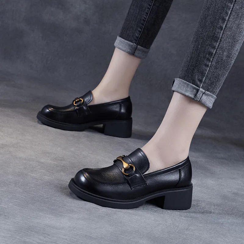 Women Retro Cowhide Thick Soled Casual Loafers