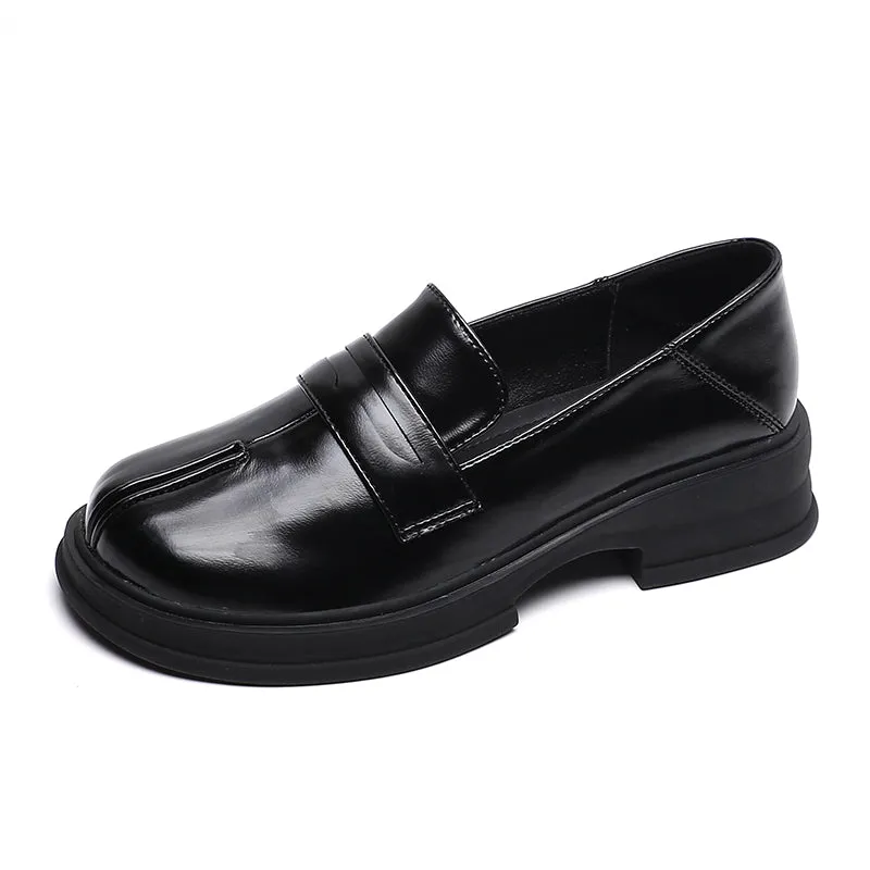 Women Retro Leather Thick Soled Casual Loafers