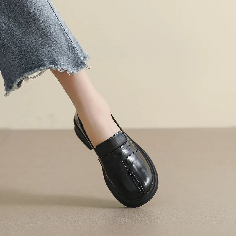 Women Retro Leather Thick Soled Casual Loafers