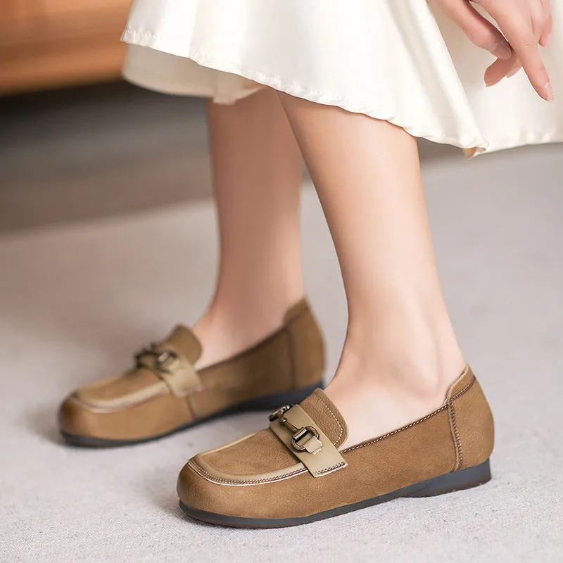 Women Retro Minimalist Leather Soft Flat Casual Loafers