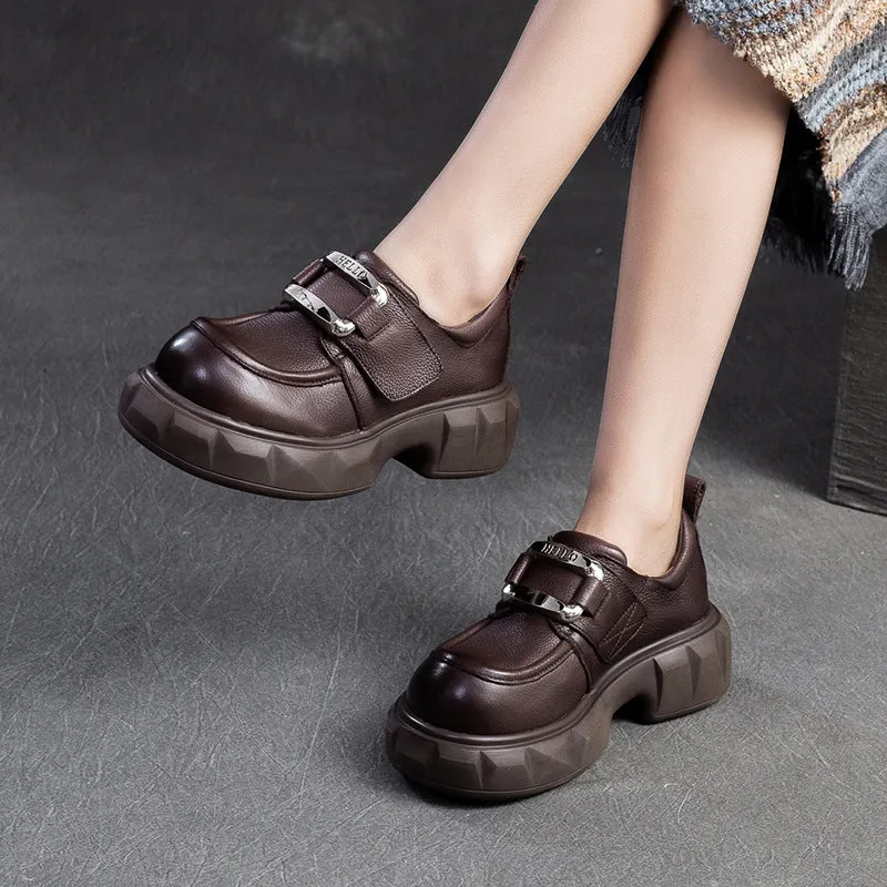 Women Retro Minimalist Leather Thick Soled Loafers