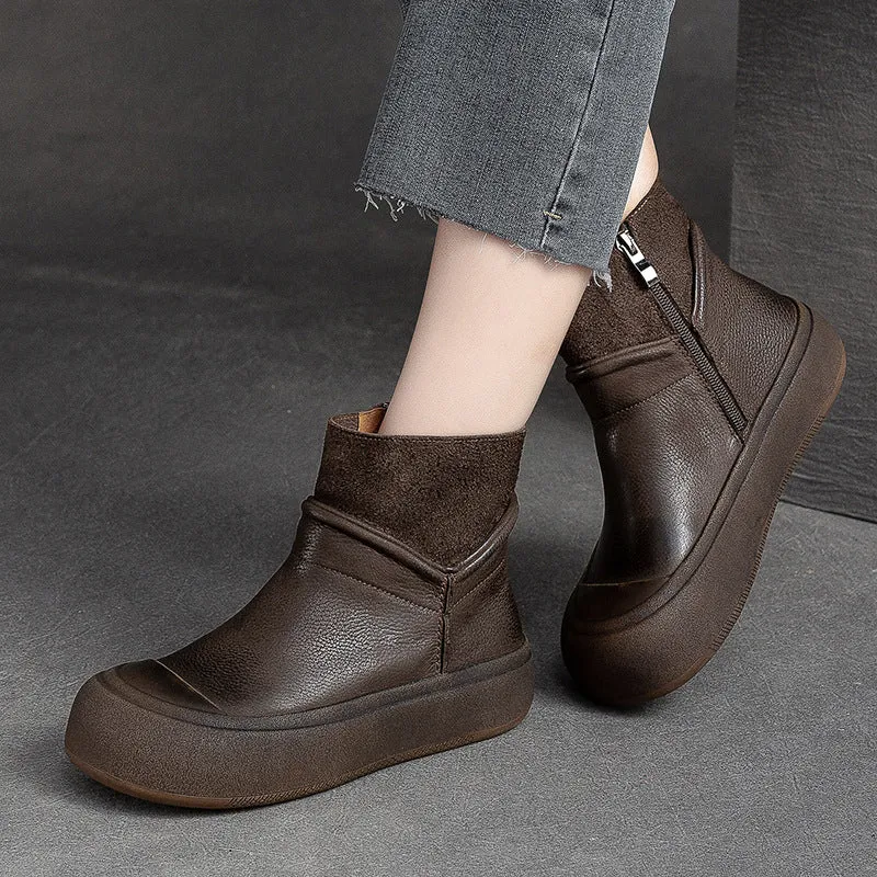 Women Retro Patchwork Leather Flat Ankle Boots