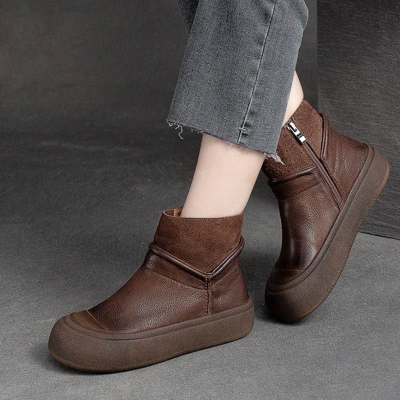 Women Retro Patchwork Leather Flat Ankle Boots