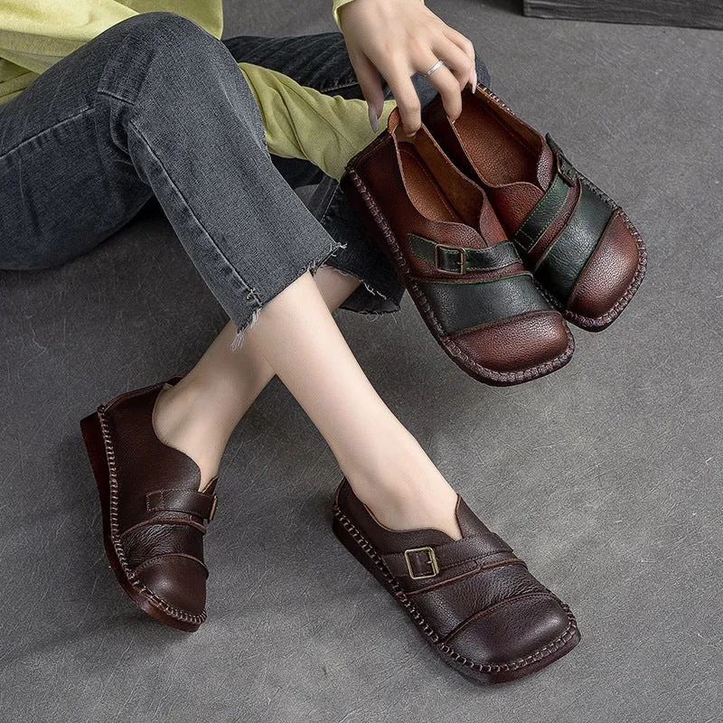 Women Retro Patchwork Leather Soft Sole Flats