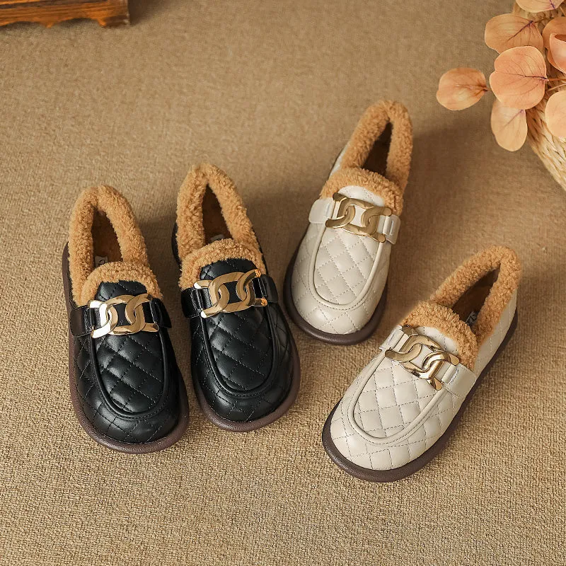 Women Retro Winter Furred Flat Loafers