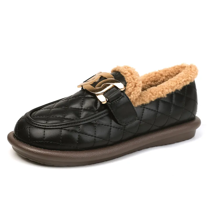 Women Retro Winter Furred Flat Loafers