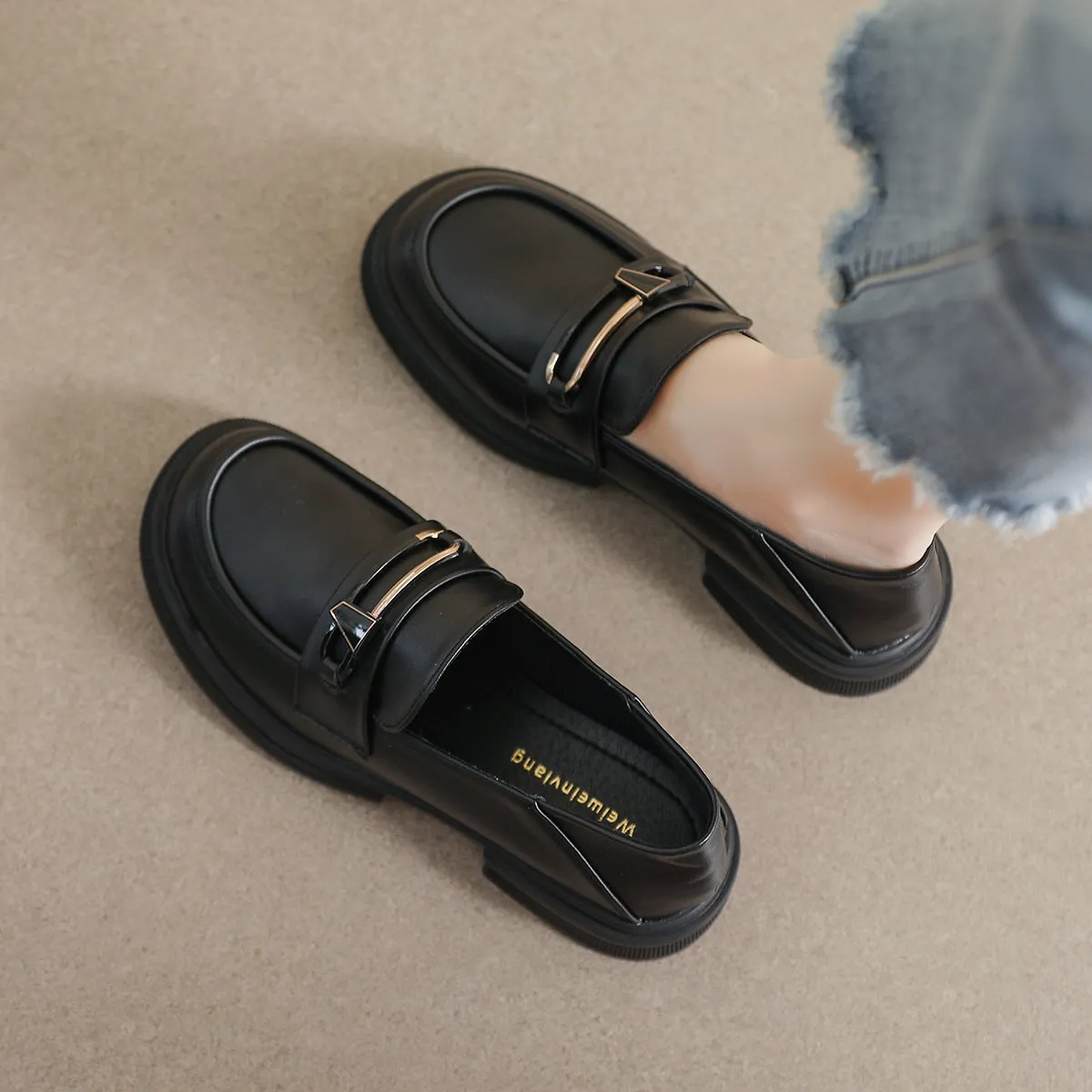 Women Soft Leather Minimalism Thick Soled Loafers