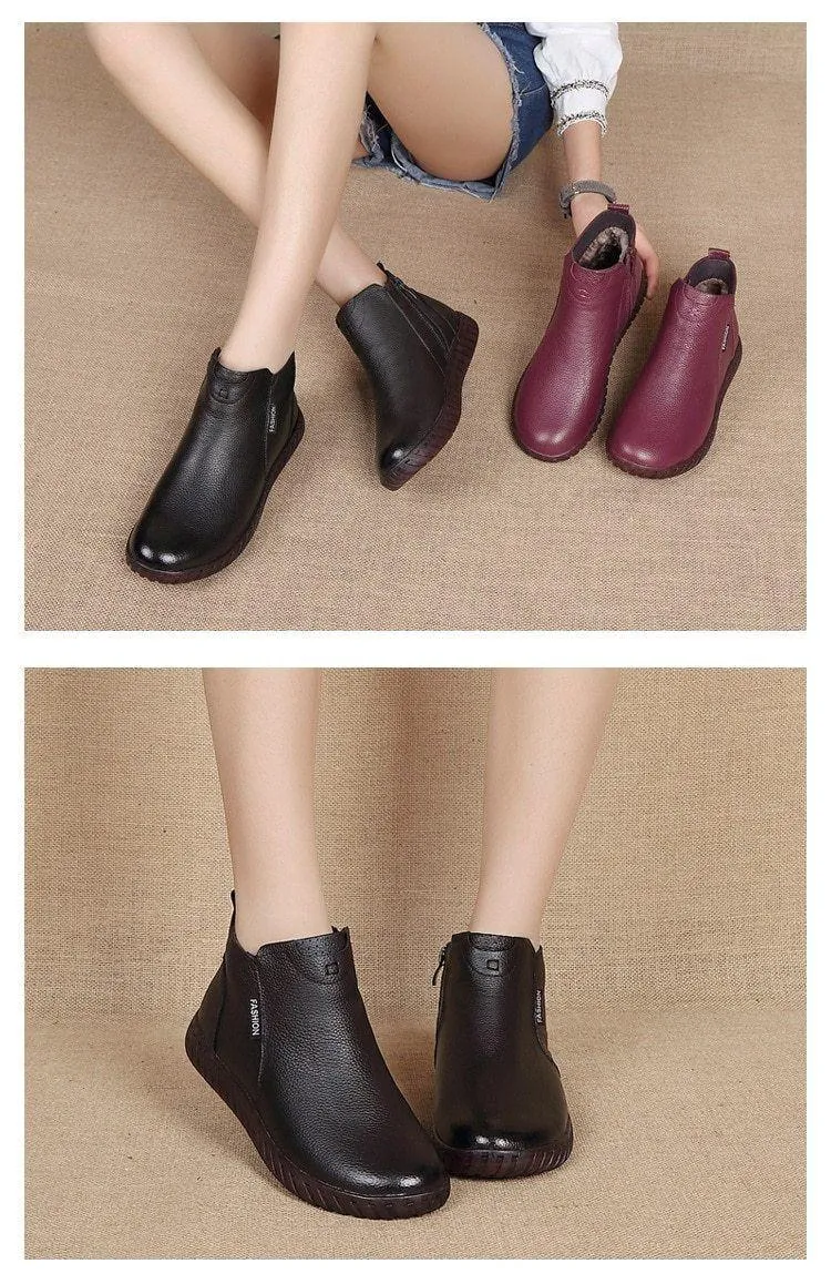 Women's Casual Shoes Leather Flat Ankle Boots 99506