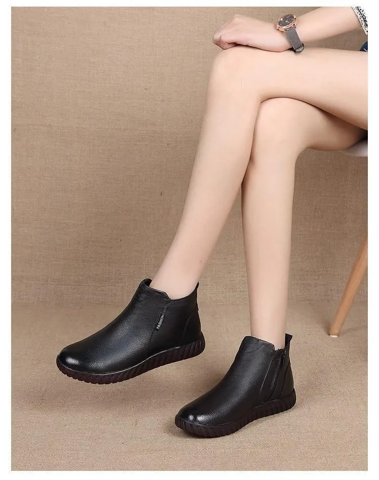 Women's Casual Shoes Leather Flat Ankle Boots 99506