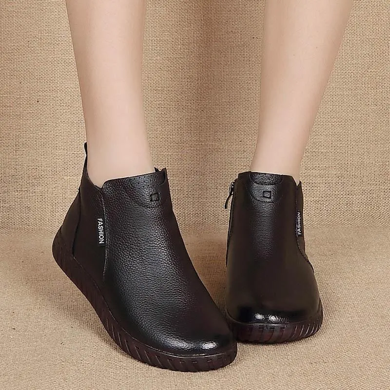 Women's Casual Shoes Leather Flat Ankle Boots 99506