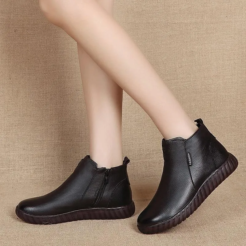 Women's Casual Shoes Leather Flat Ankle Boots 99506