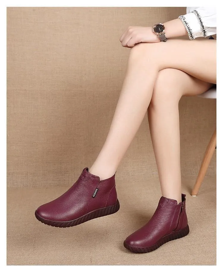 Women's Casual Shoes Leather Flat Ankle Boots 99506