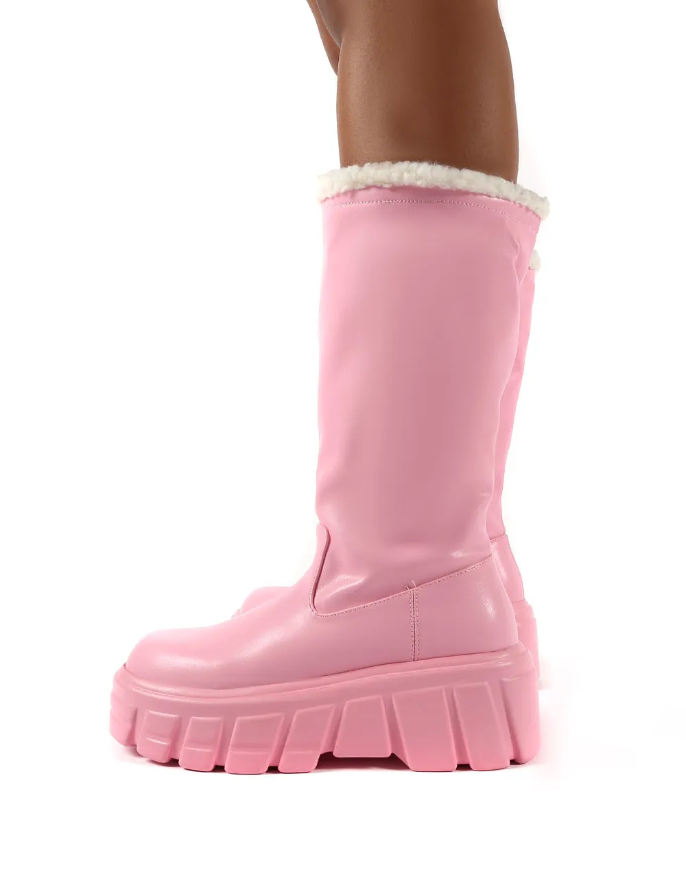 Wynter Pink Shearling Lined Knee High Ankle Boots